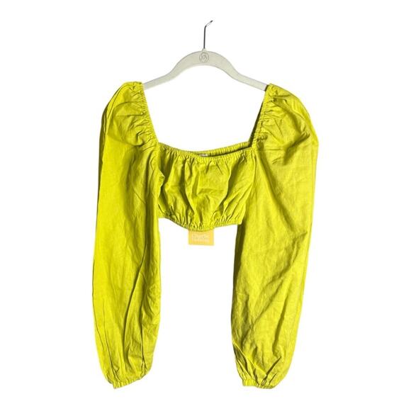 Charlie Holiday Neon Yellow Long Sleeve Cropped With Elastic Trim Size 4 - Picture 1 of 6